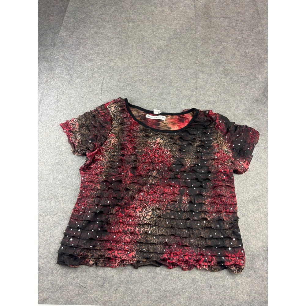 Womens 1X Leopard Print Ruffle Tiered Blouse Studded USA Y2K 2000s Whimsygoth